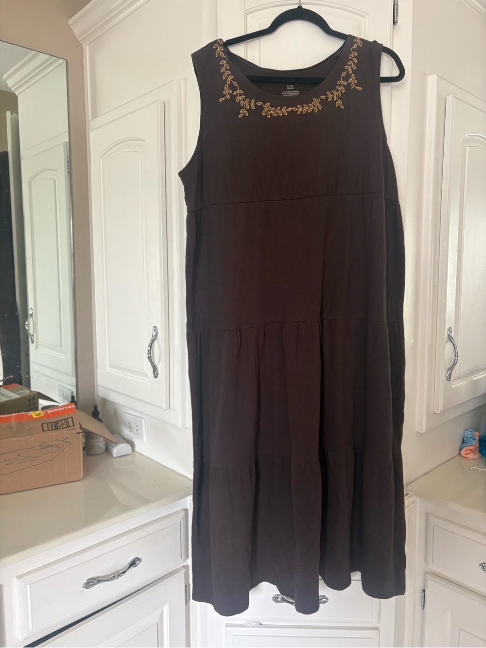 White Stag Brown Maxi Dress with Gold Embroidered Neckline